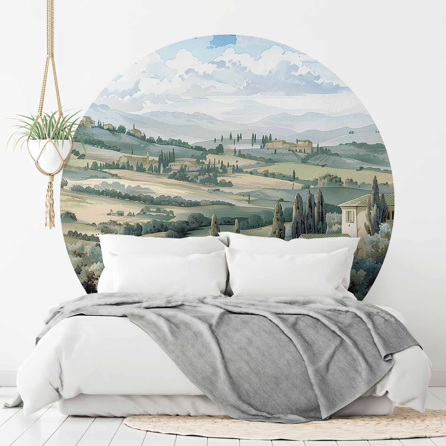 Sunny Green Fields Landscape Round Wall Mural