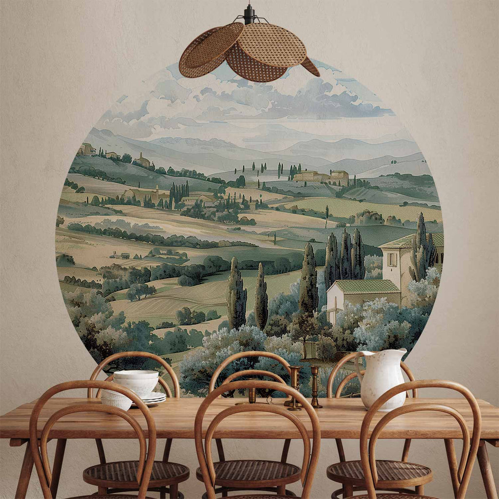 Sunny Green Fields Landscape Round Wall Mural
