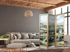 Japanese Room Divider Landscape with Green Fields and Trees