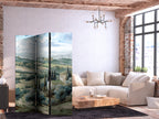Room Divider 3-panel Landscape with Green Fields and Trees