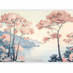 Wall Mural Landscape Ocean Cliffs and Trees in Delicate Pink Shades
