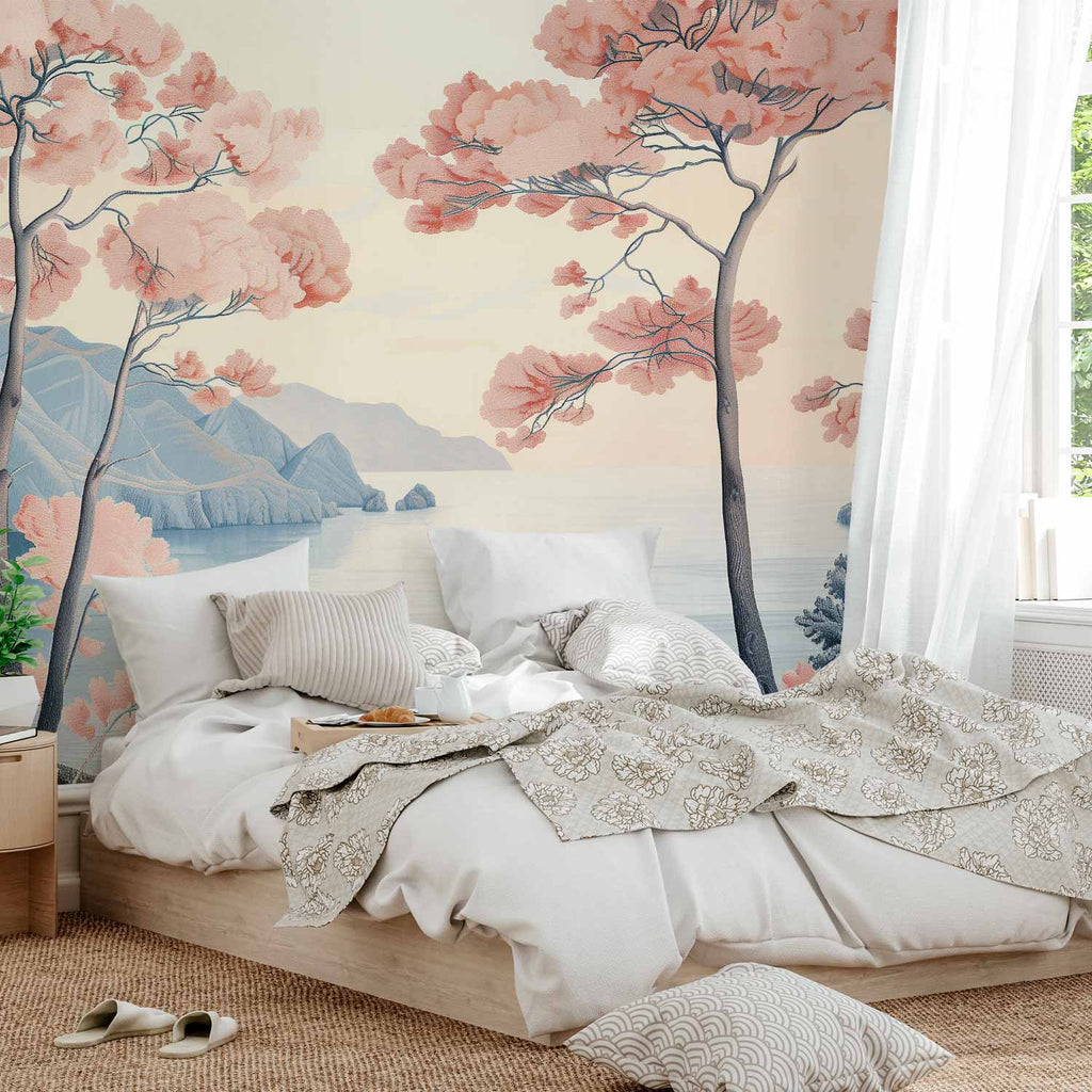 Ocean Cliff Landscape Pink Wall Mural