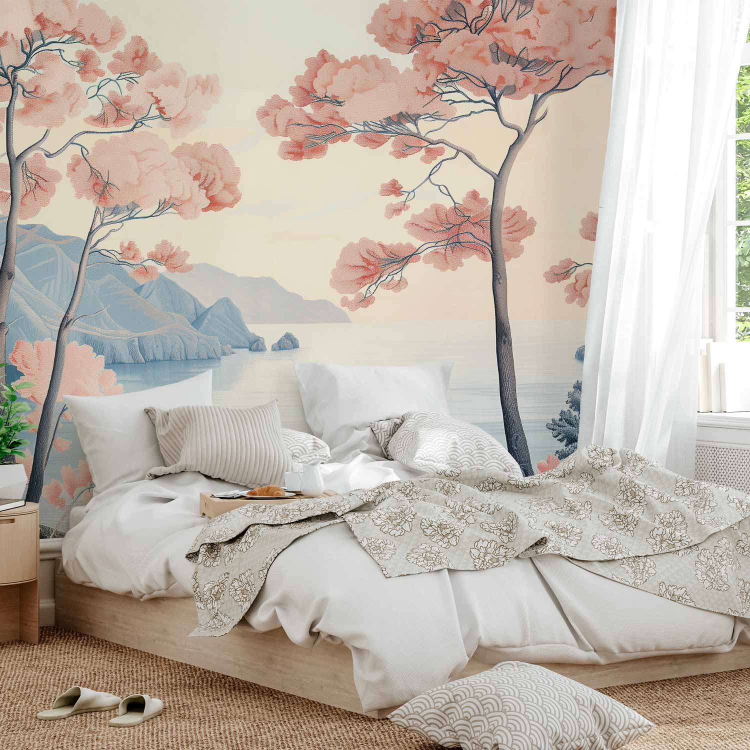 Ocean Cliff Landscape Pink Wall Mural