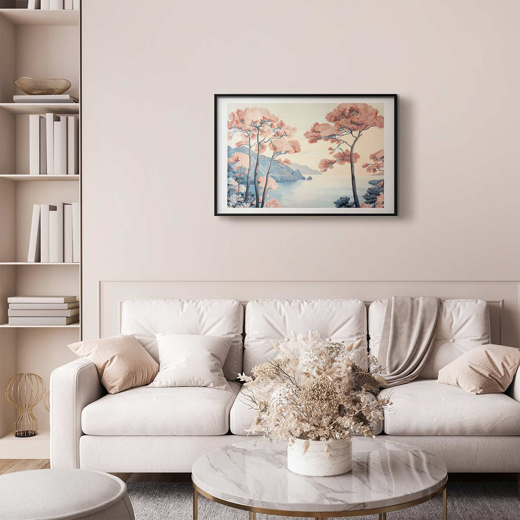 Ocean Cliffs and Trees Pastel Landscape Poster