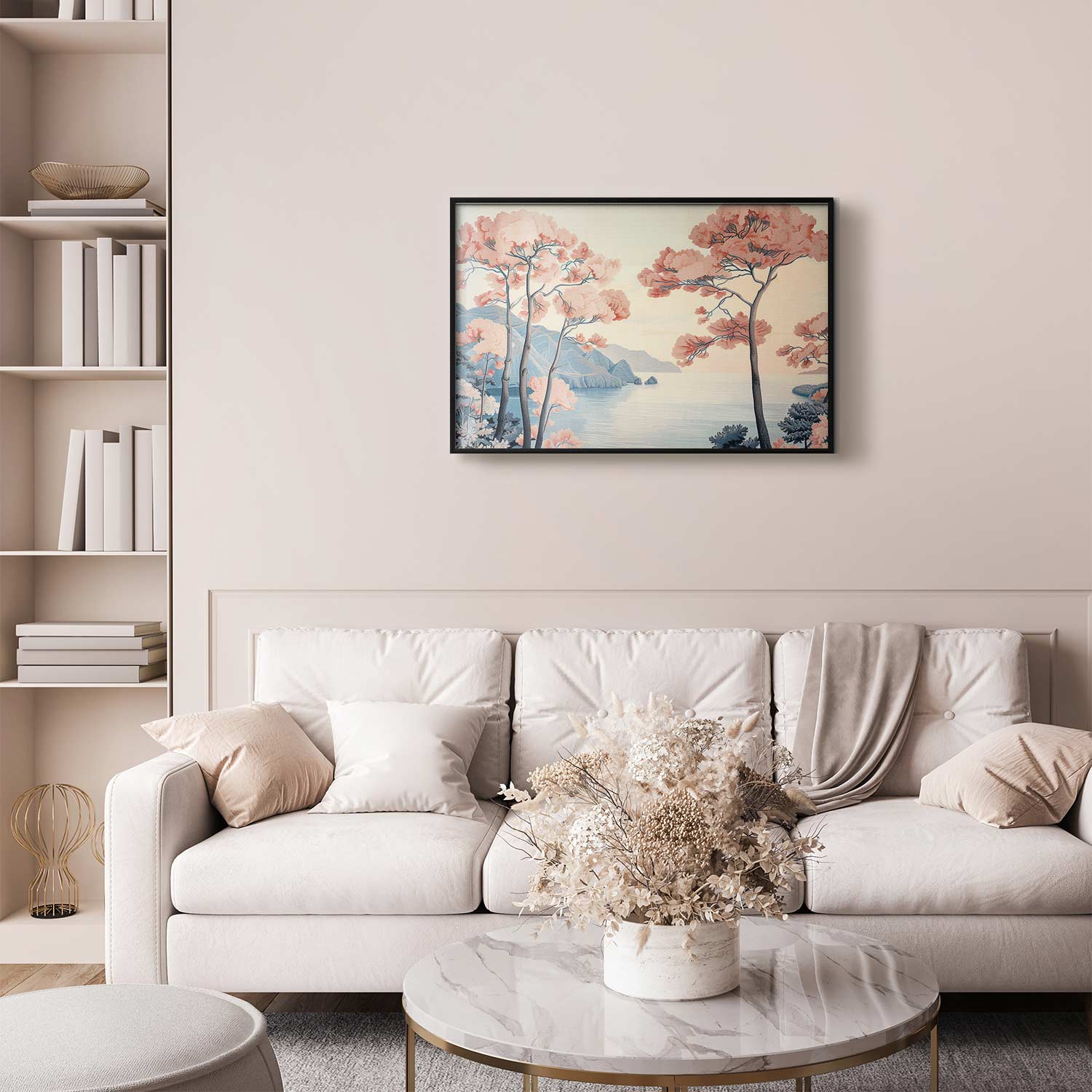 Ocean Cliffs and Trees Pastel Landscape Poster