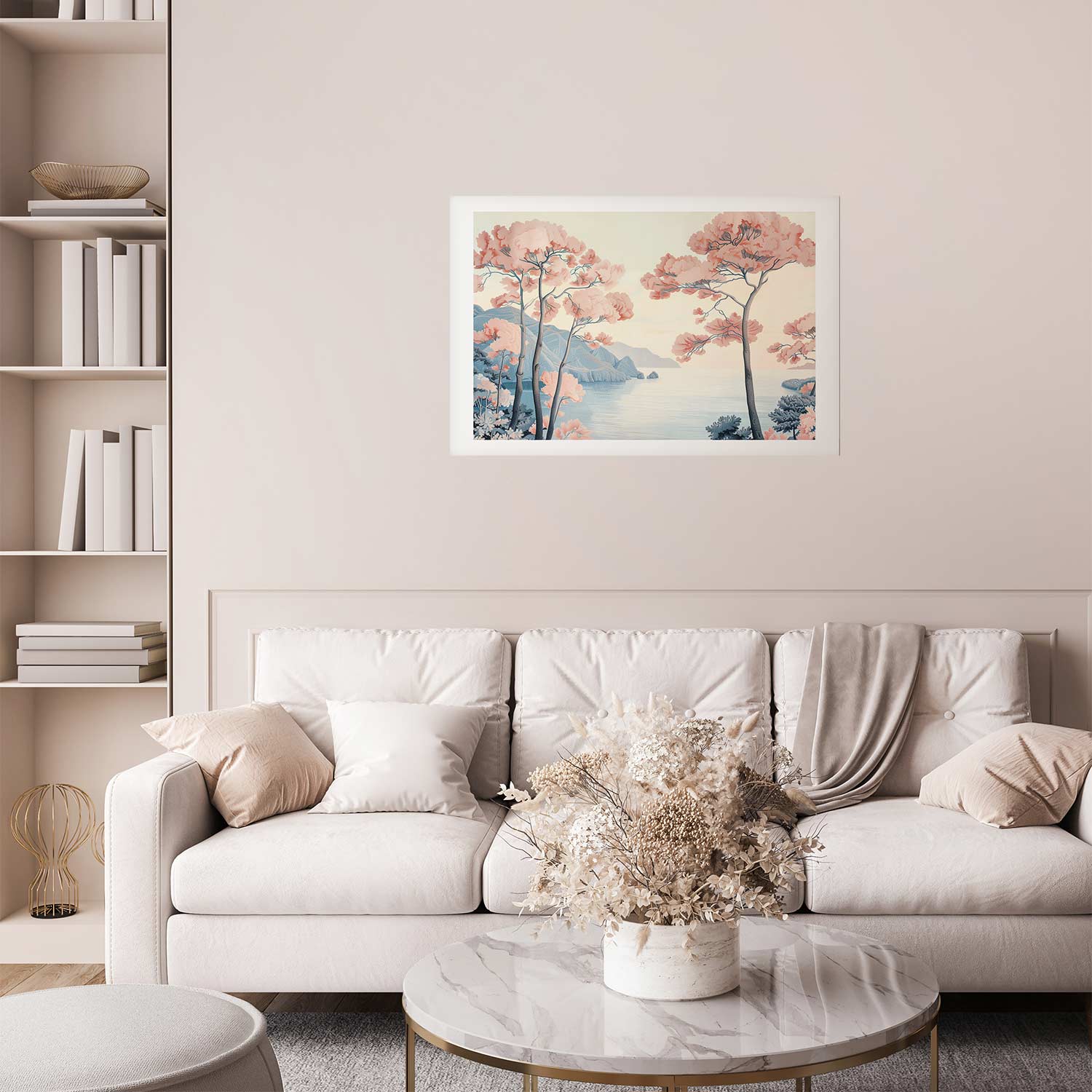 Ocean Cliffs and Trees Pastel Landscape Poster