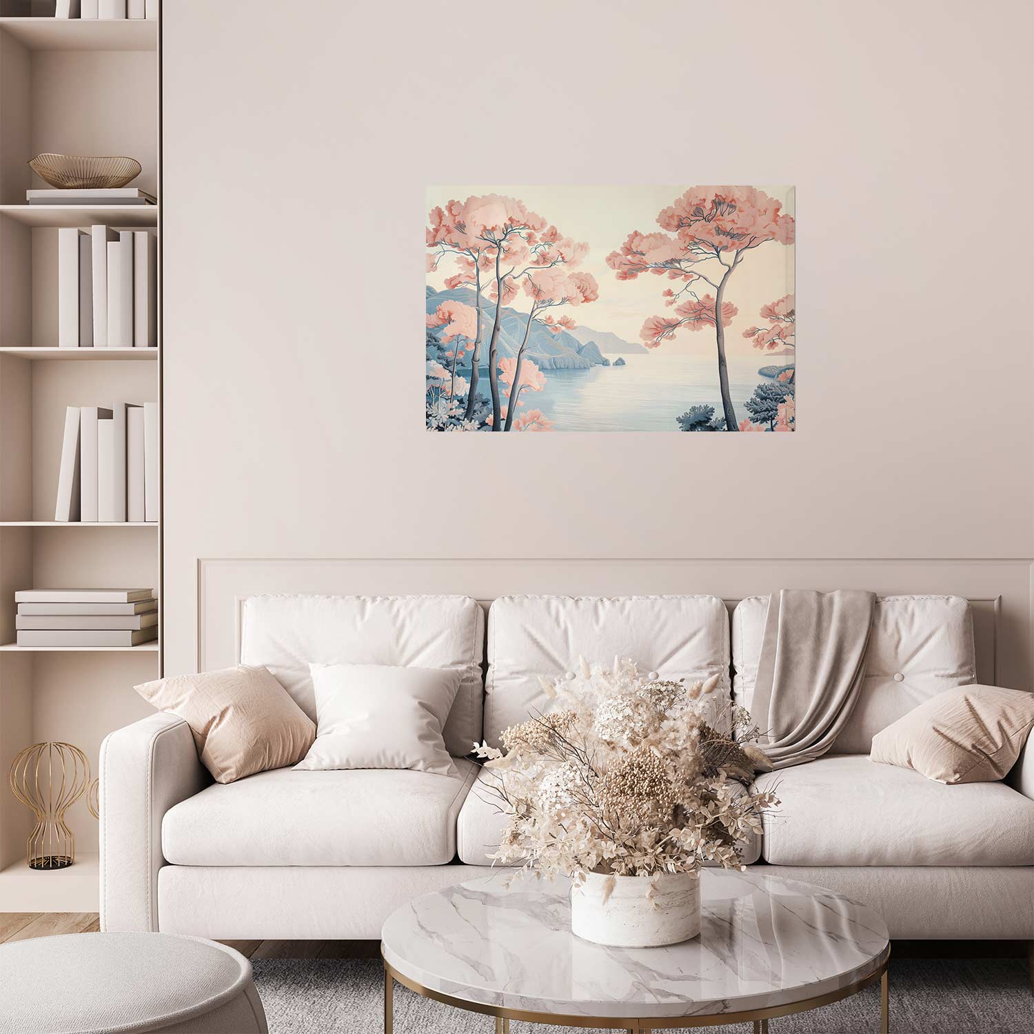 Ocean Cliffs and Trees Pastel Landscape Poster