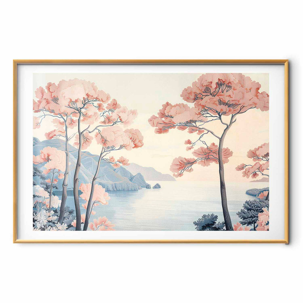 Ocean Cliffs and Trees Pastel Landscape Poster