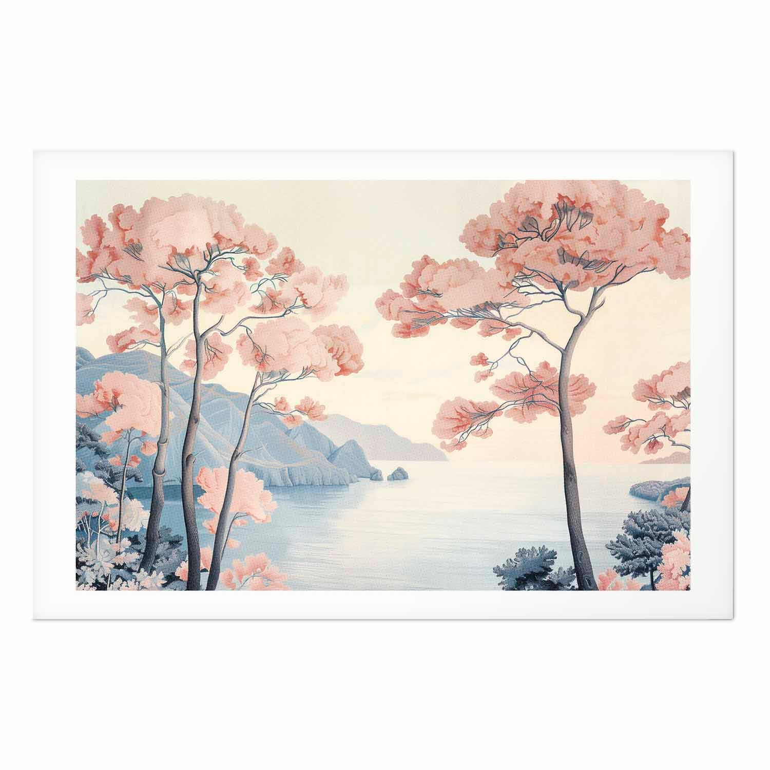 Ocean Cliffs and Trees Pastel Landscape Poster
