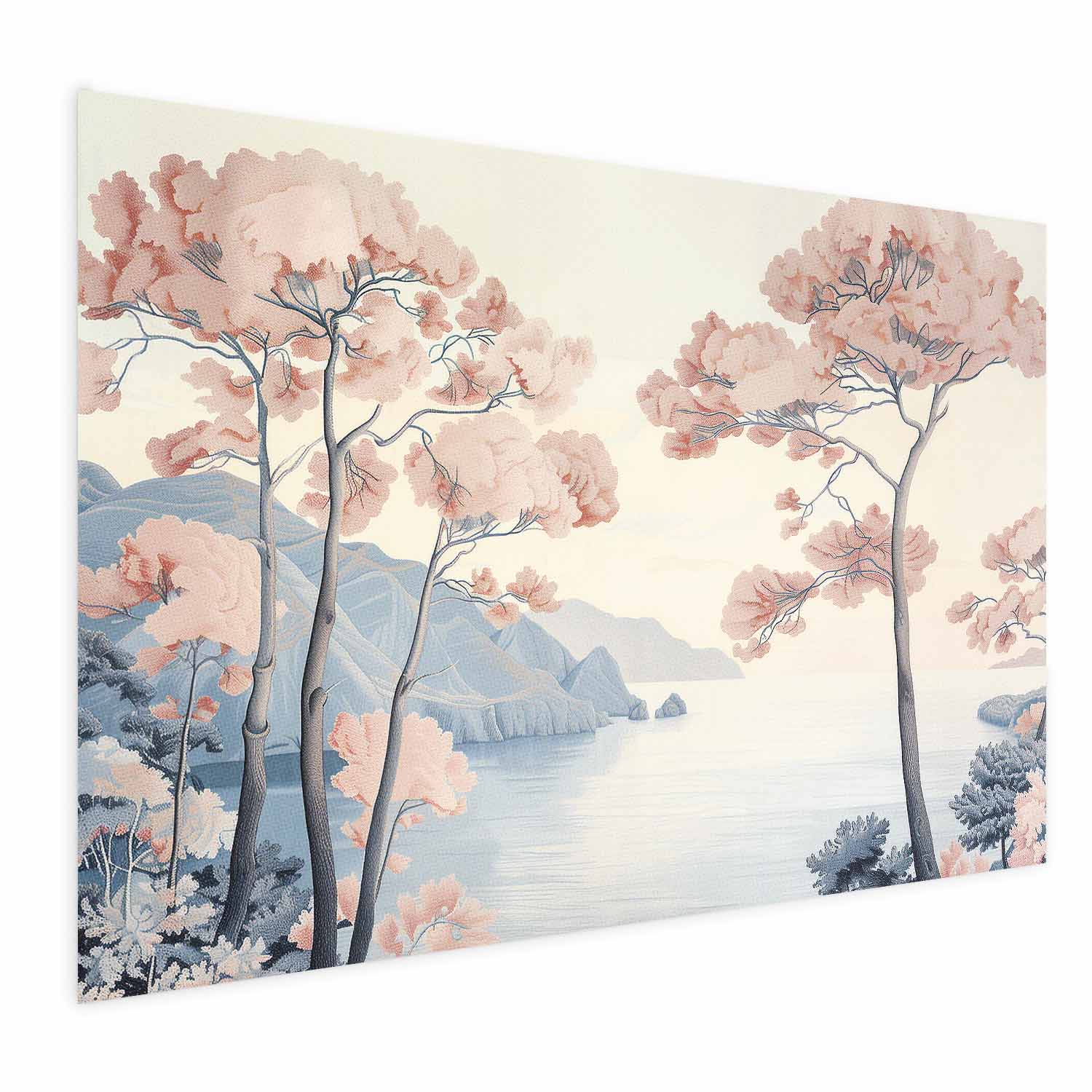 Ocean Cliffs and Trees Pastel Landscape Poster