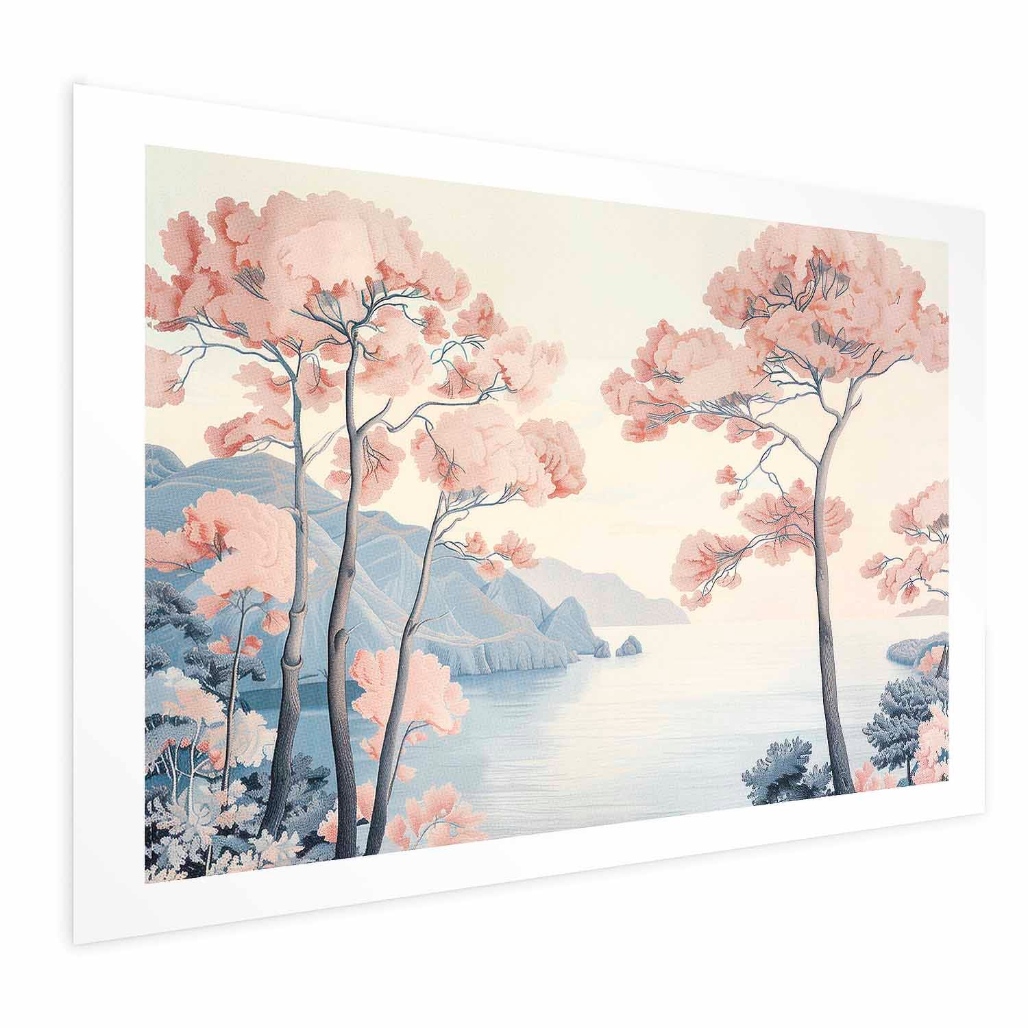 Ocean Cliffs and Trees Pastel Landscape Poster