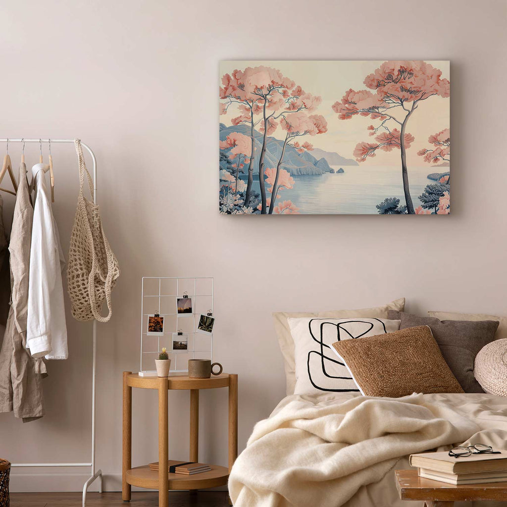 Pink Ocean Cliffs Landscape Canvas Print