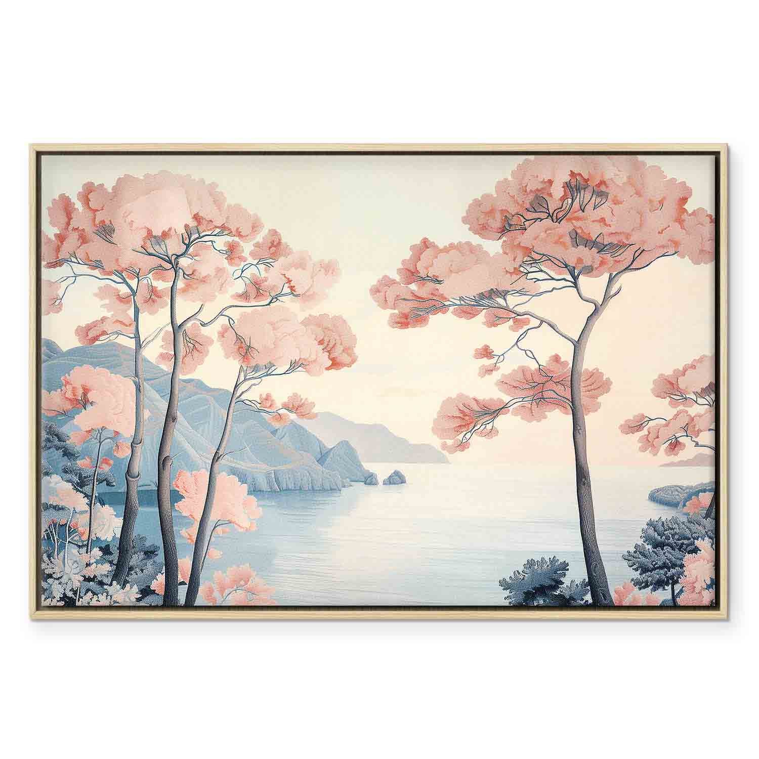 Pink Ocean Cliffs Landscape Canvas Print