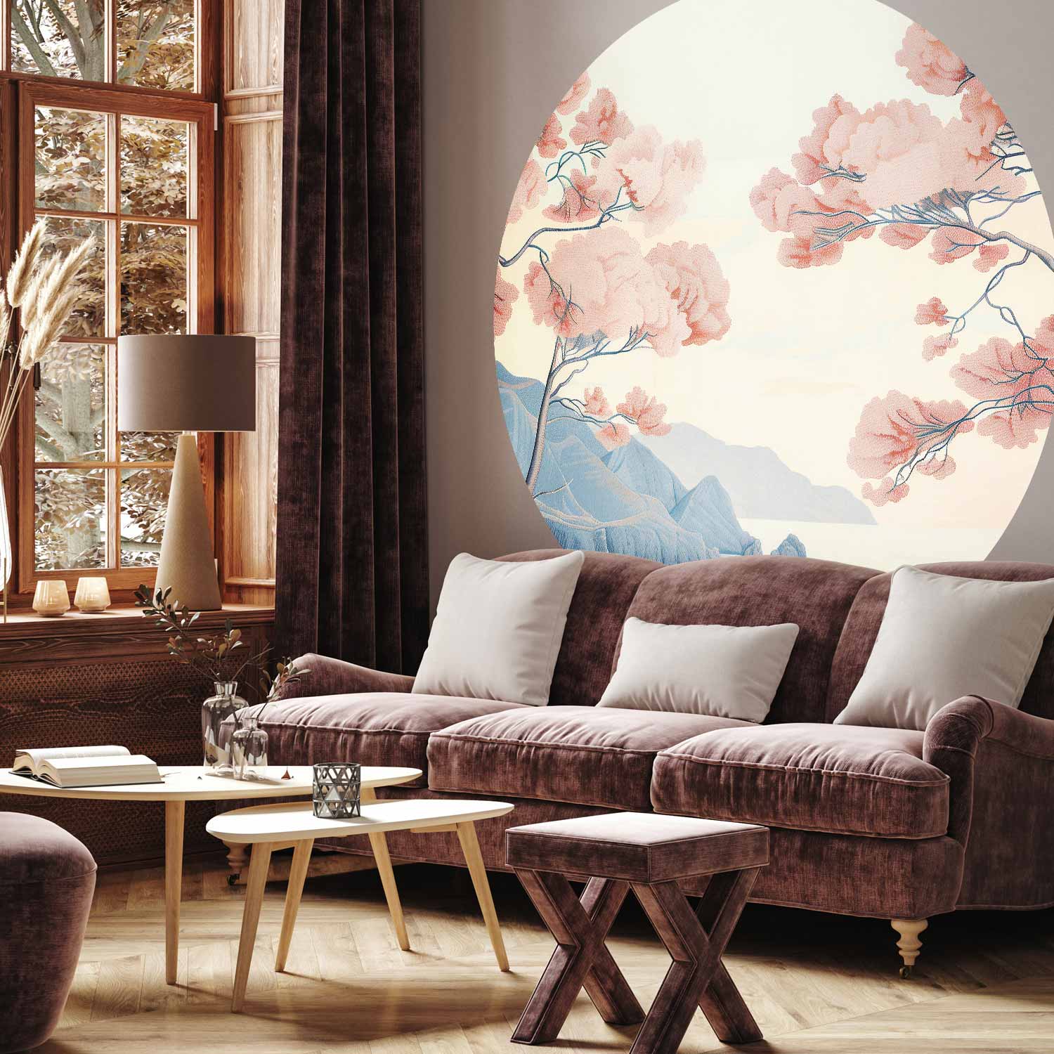 Pastel Ocean Cliffs Landscape Round Wall Mural