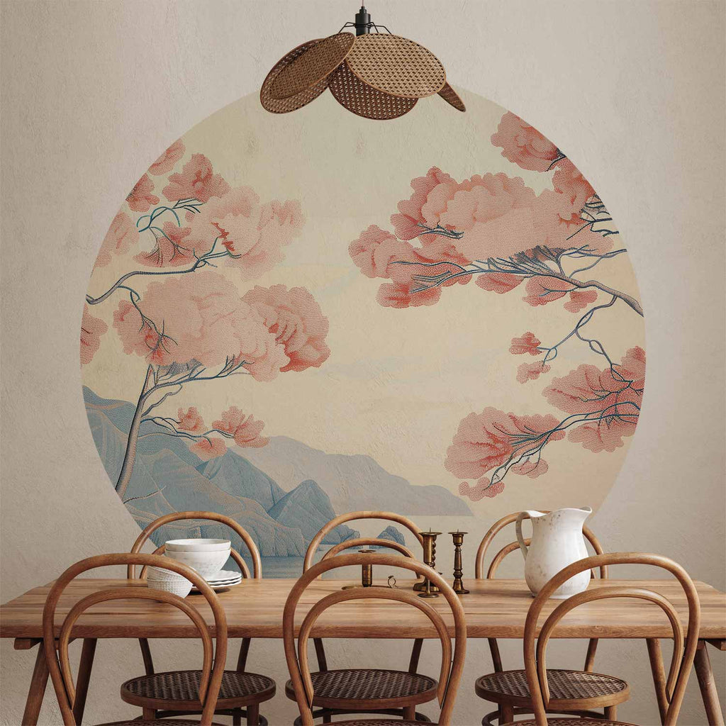 Pastel Ocean Cliffs Landscape Round Wall Mural