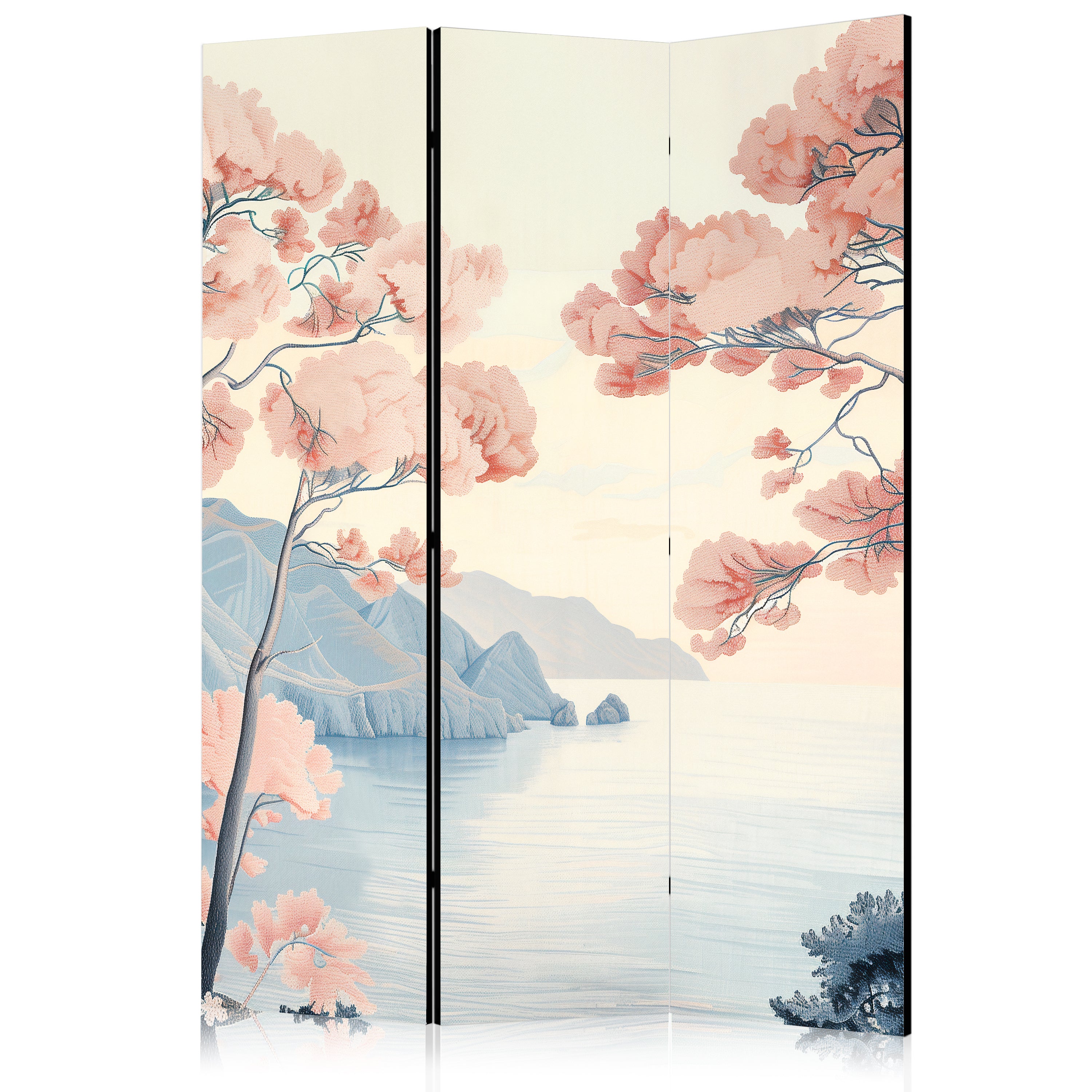 Room Divider Landscape Ocean with Cliffs and Pink Trees