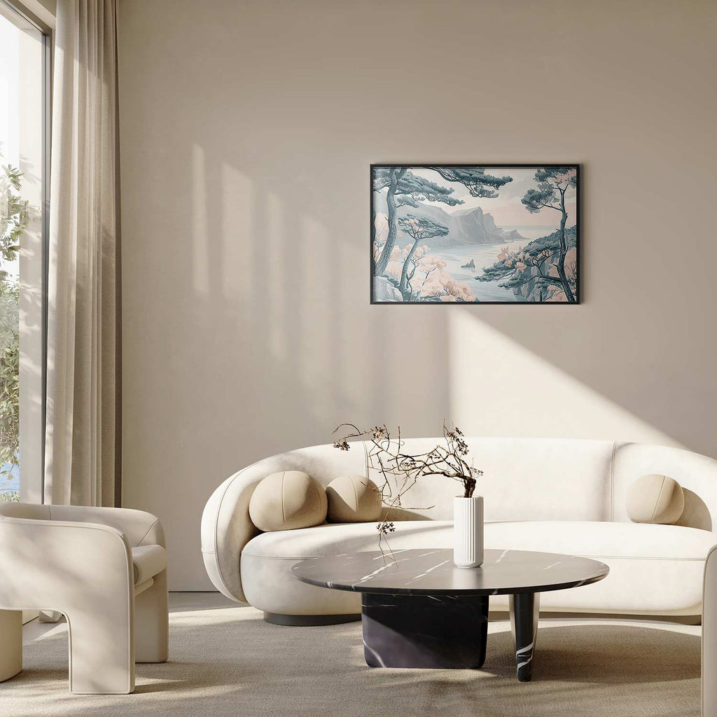 Blue Coastal Mountains Delicate Colors Poster