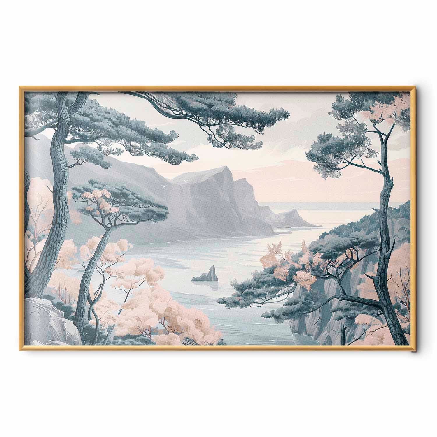 Blue Coastal Mountains Delicate Colors Poster