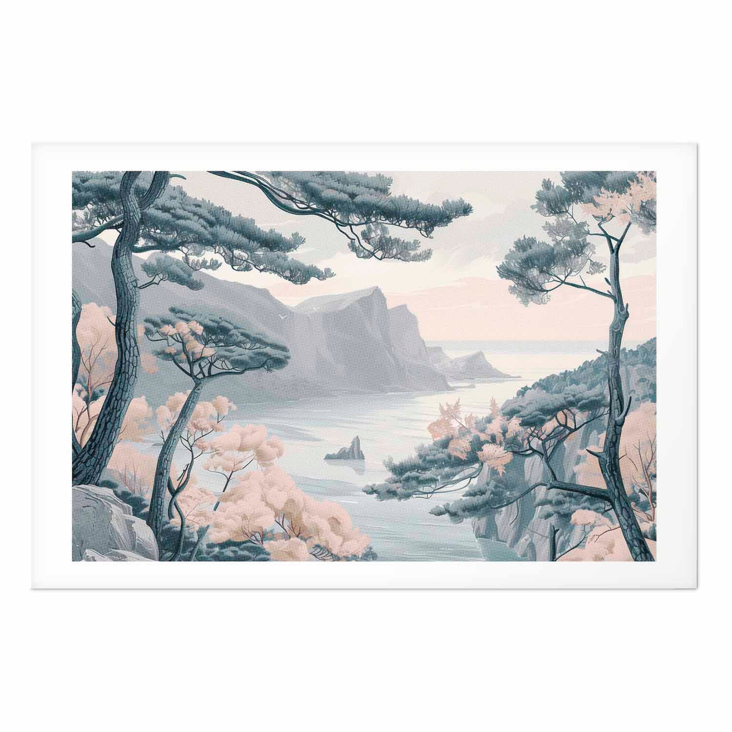 Blue Coastal Mountains Delicate Colors Poster