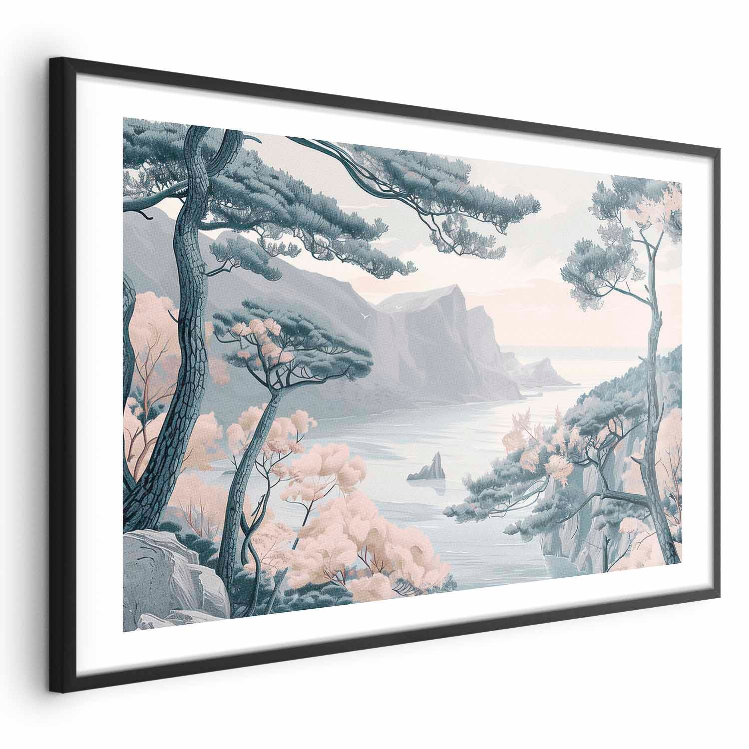 Blue Coastal Mountains Delicate Colors Poster
