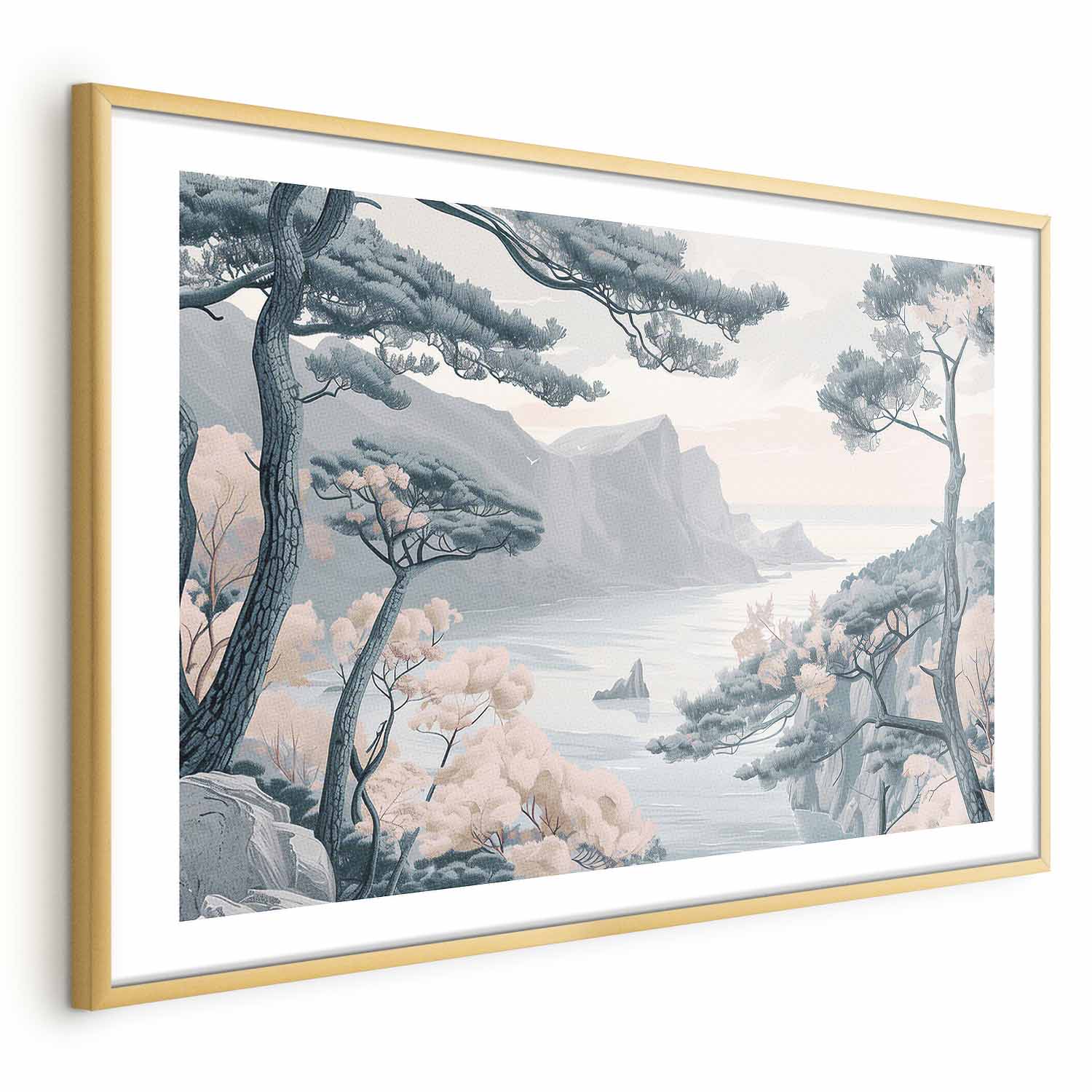 Blue Coastal Mountains Delicate Colors Poster