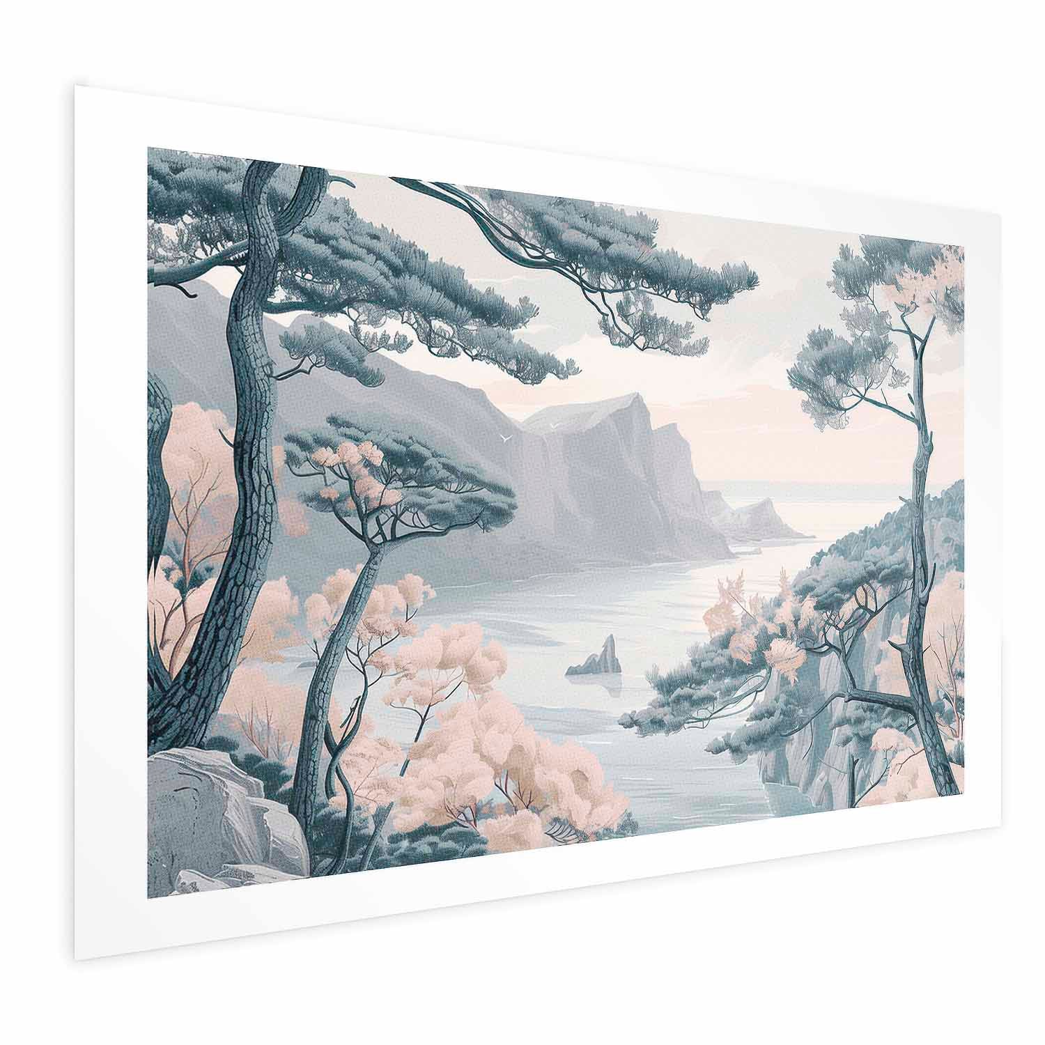 Blue Coastal Mountains Delicate Colors Poster