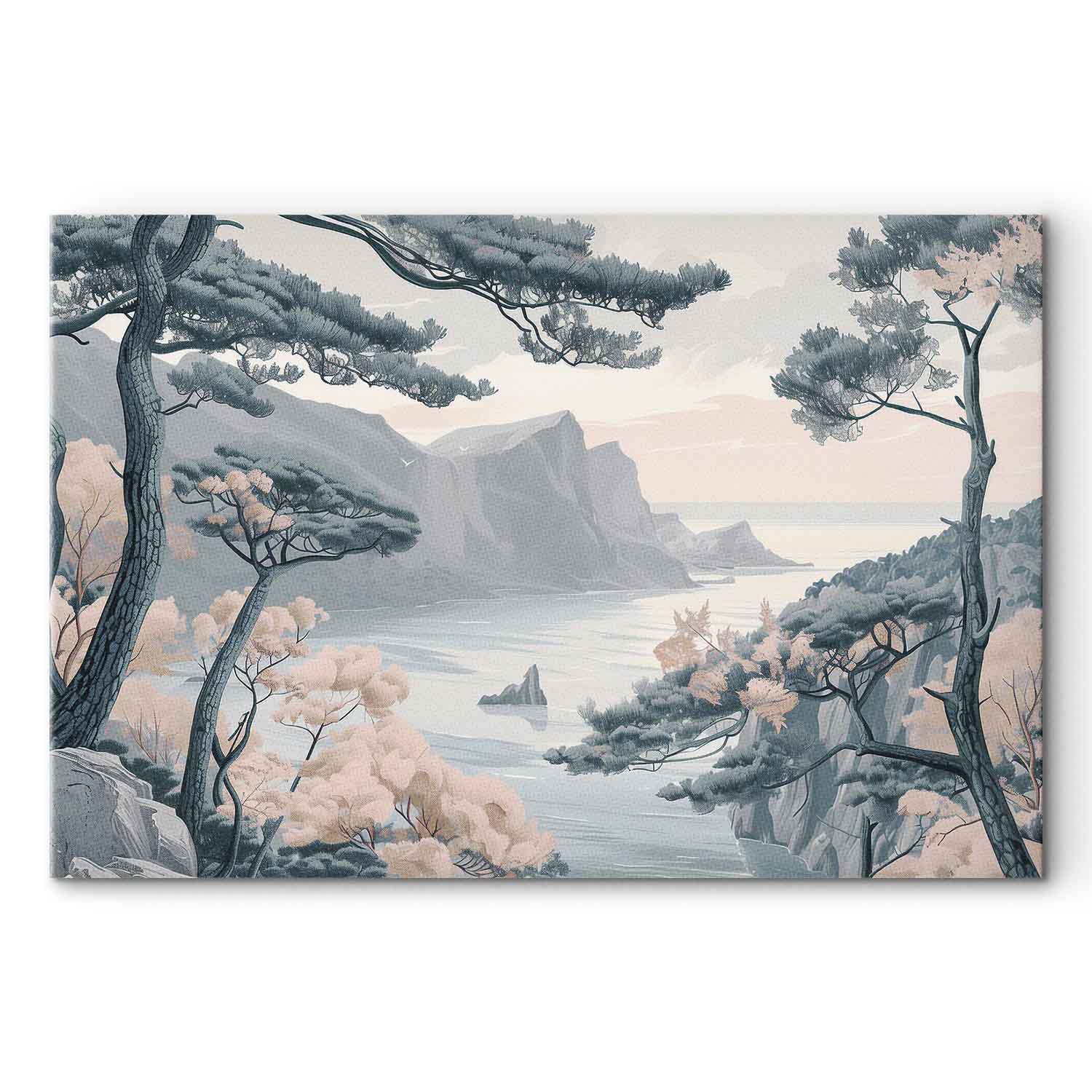 Pastel Blue Mountain Coast Landscape Canvas Print