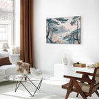 Canvas Print Mountainous Coast with Trees and Rocks in Light Pastel Blues