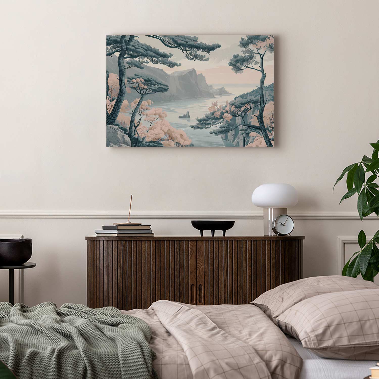 Pastel Blue Mountain Coast Landscape Canvas Print