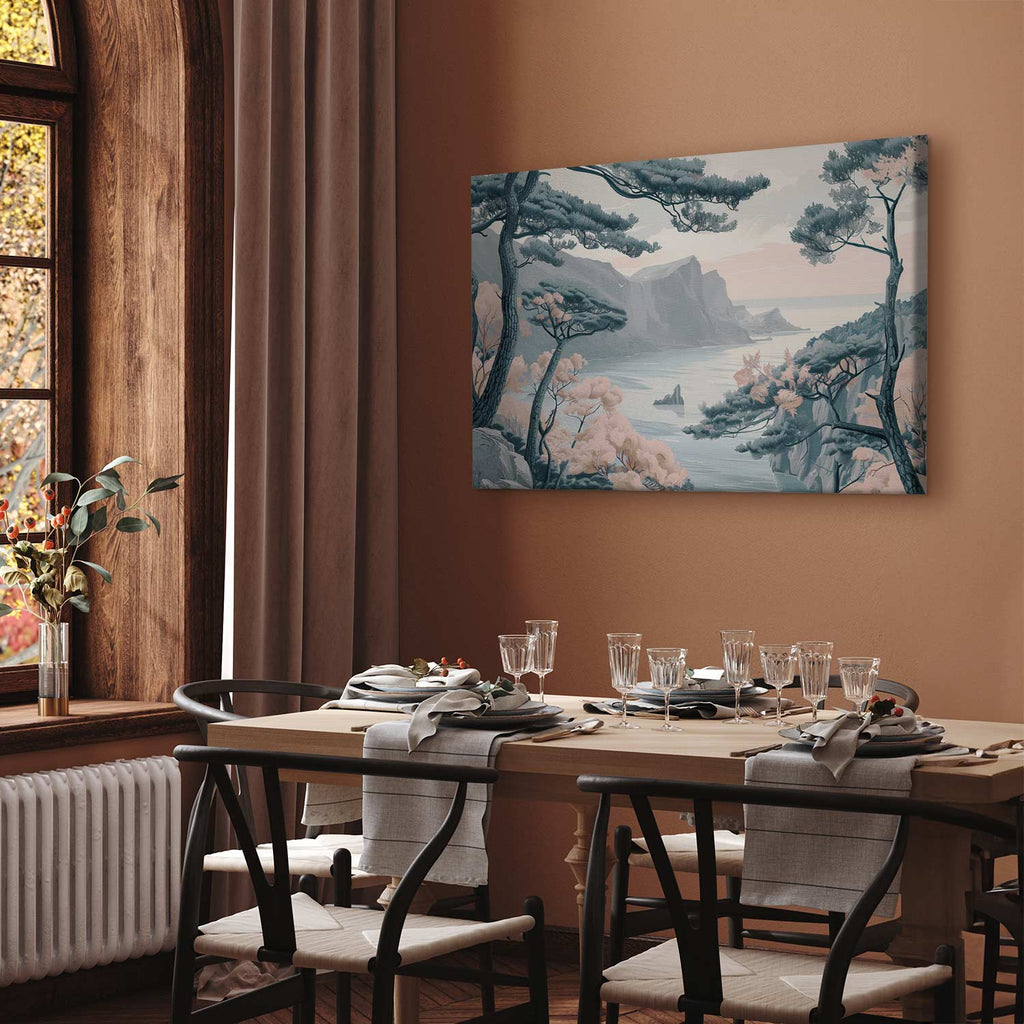 Pastel Blue Mountain Coast Landscape Canvas Print