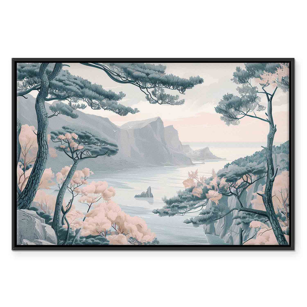 Pastel Blue Mountain Coast Landscape Canvas Print