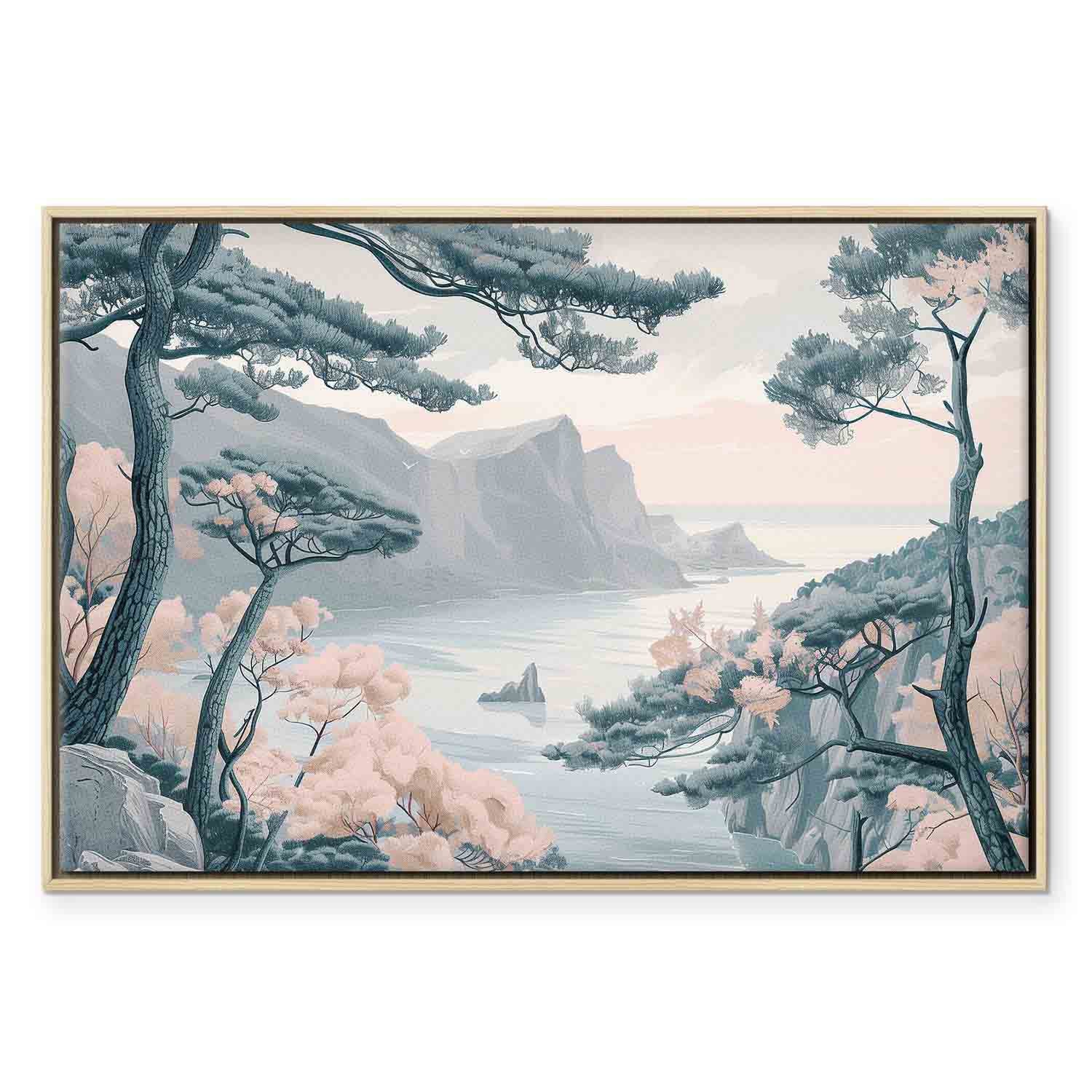 Pastel Blue Mountain Coast Landscape Canvas Print