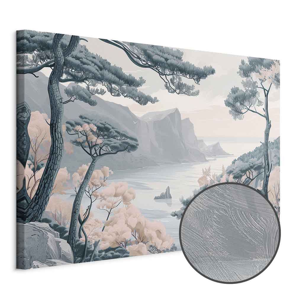 Pastel Blue Mountain Coast Landscape Canvas Print