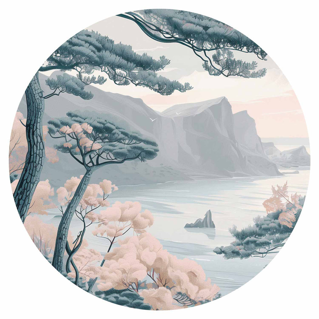 Blue Coast Landscape Round Wall Mural