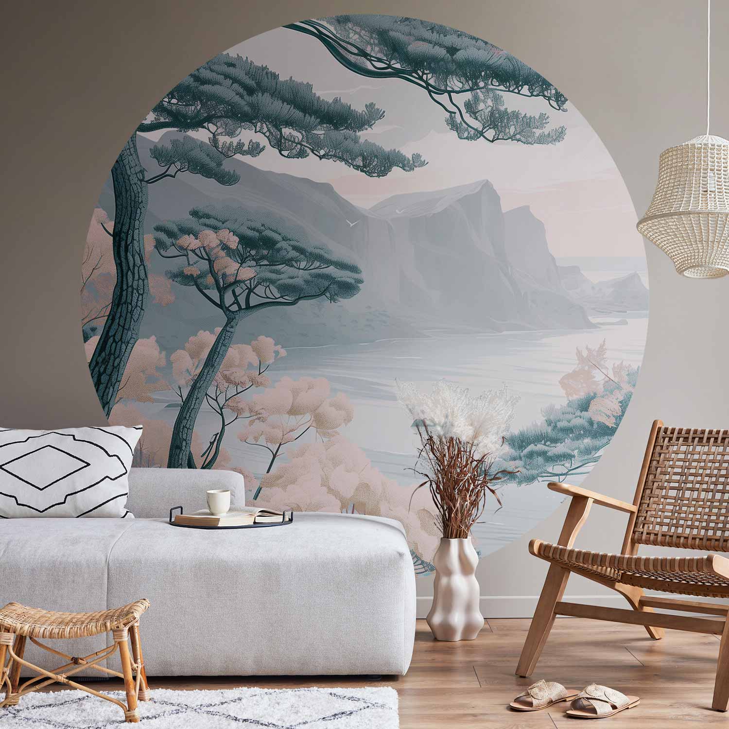 Blue Coast Landscape Round Wall Mural