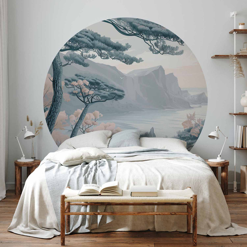 Blue Coast Landscape Round Wall Mural