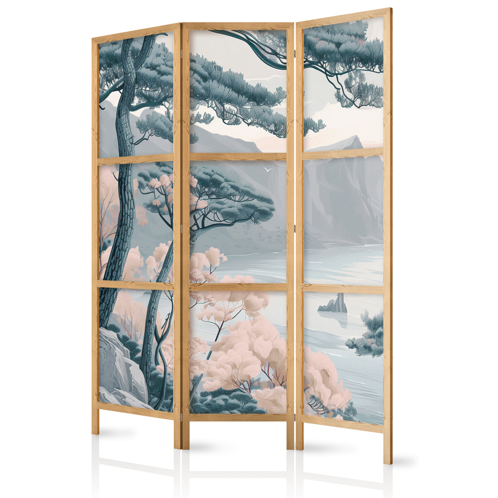 Japanese Room Divider - Mountainous Coastline Blues