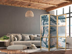 Japanese Room Divider - Mountainous Coastline Blues