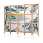 Japanese Room Divider: Mountainous Coastline in Light Pastel Blues