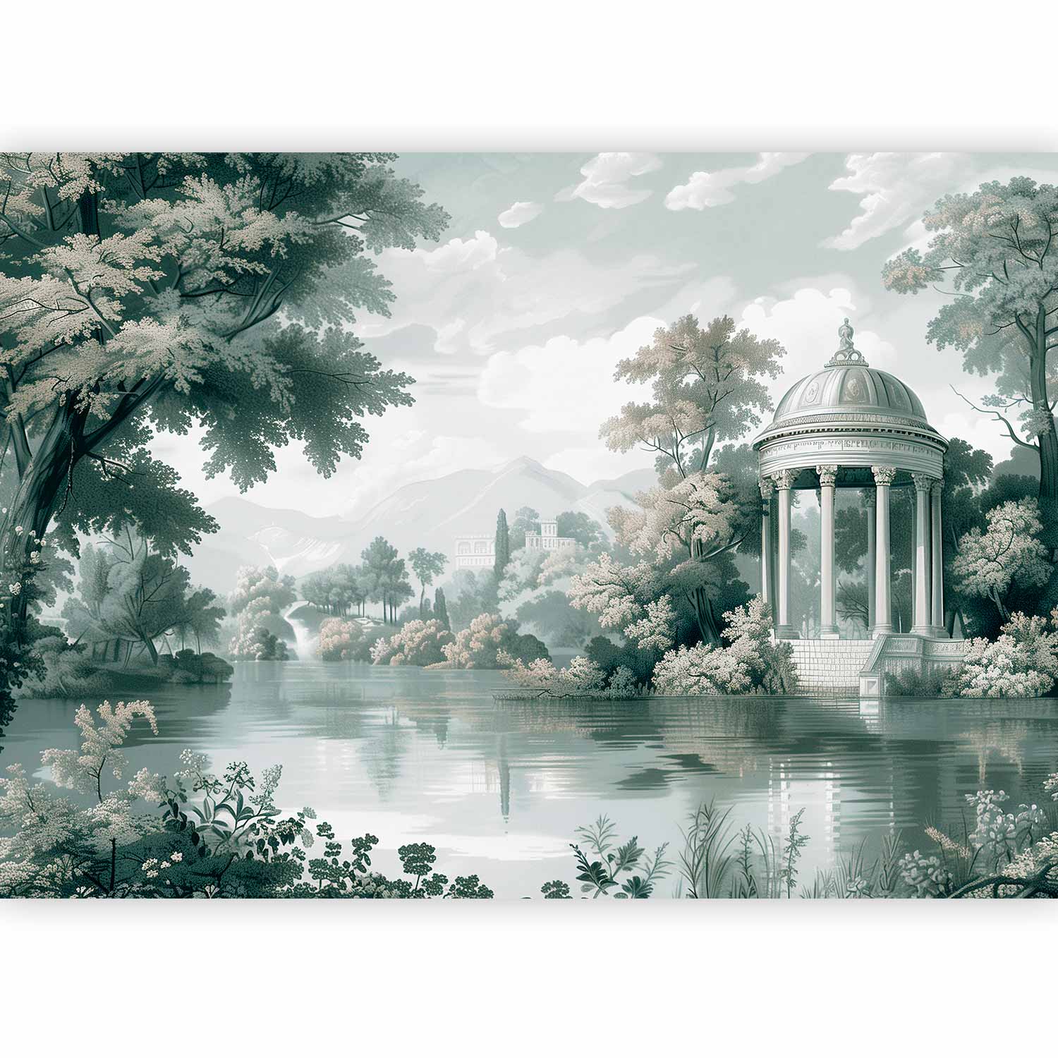 Wall Mural View of the Park and Lake Retro Vintage Landscape in Greens