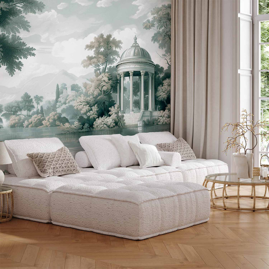 Wall Mural View of the Park and Lake Retro Vintage Landscape in Greens