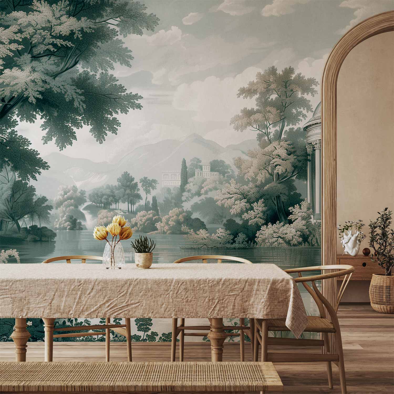 Retro Park and Lake Landscape Wall Mural