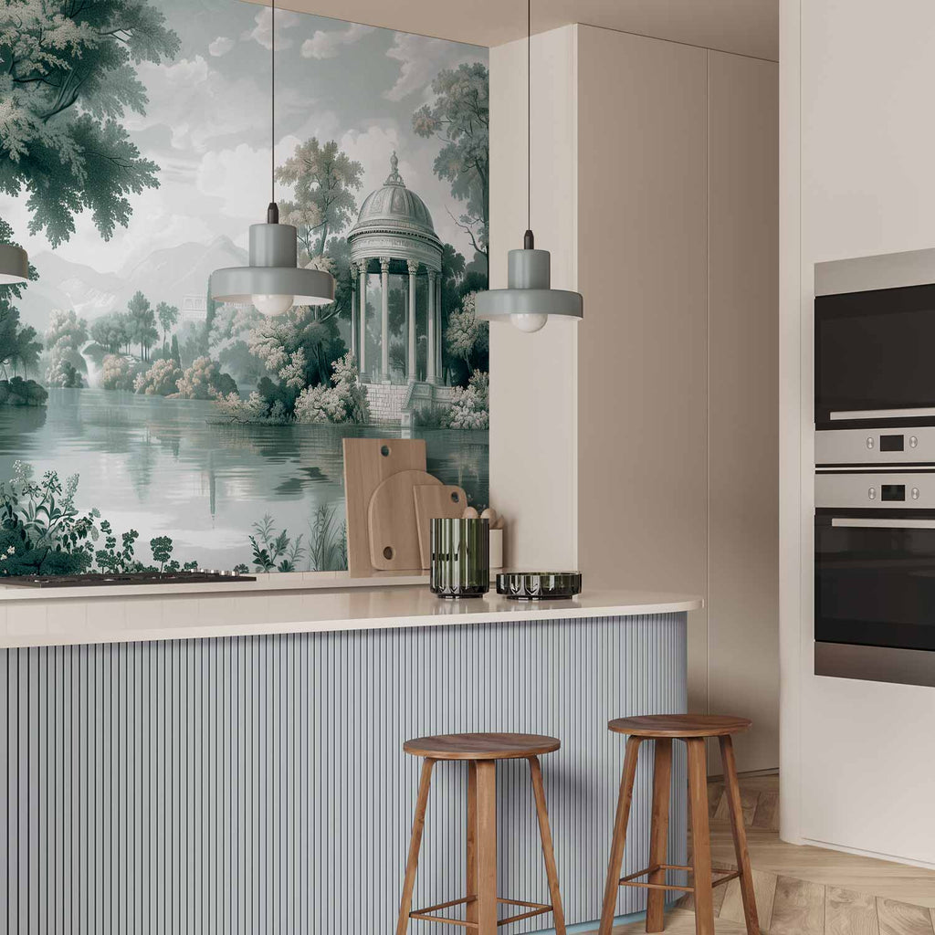 Retro Park and Lake Landscape Wall Mural