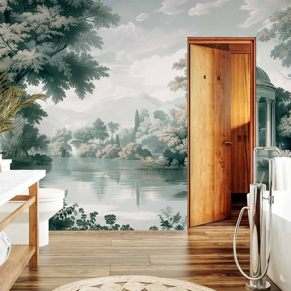 Retro Park and Lake Landscape Wall Mural