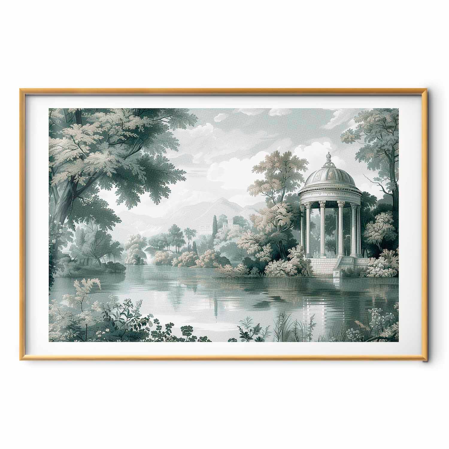 Retro Green Park and Lake Landscape Poster