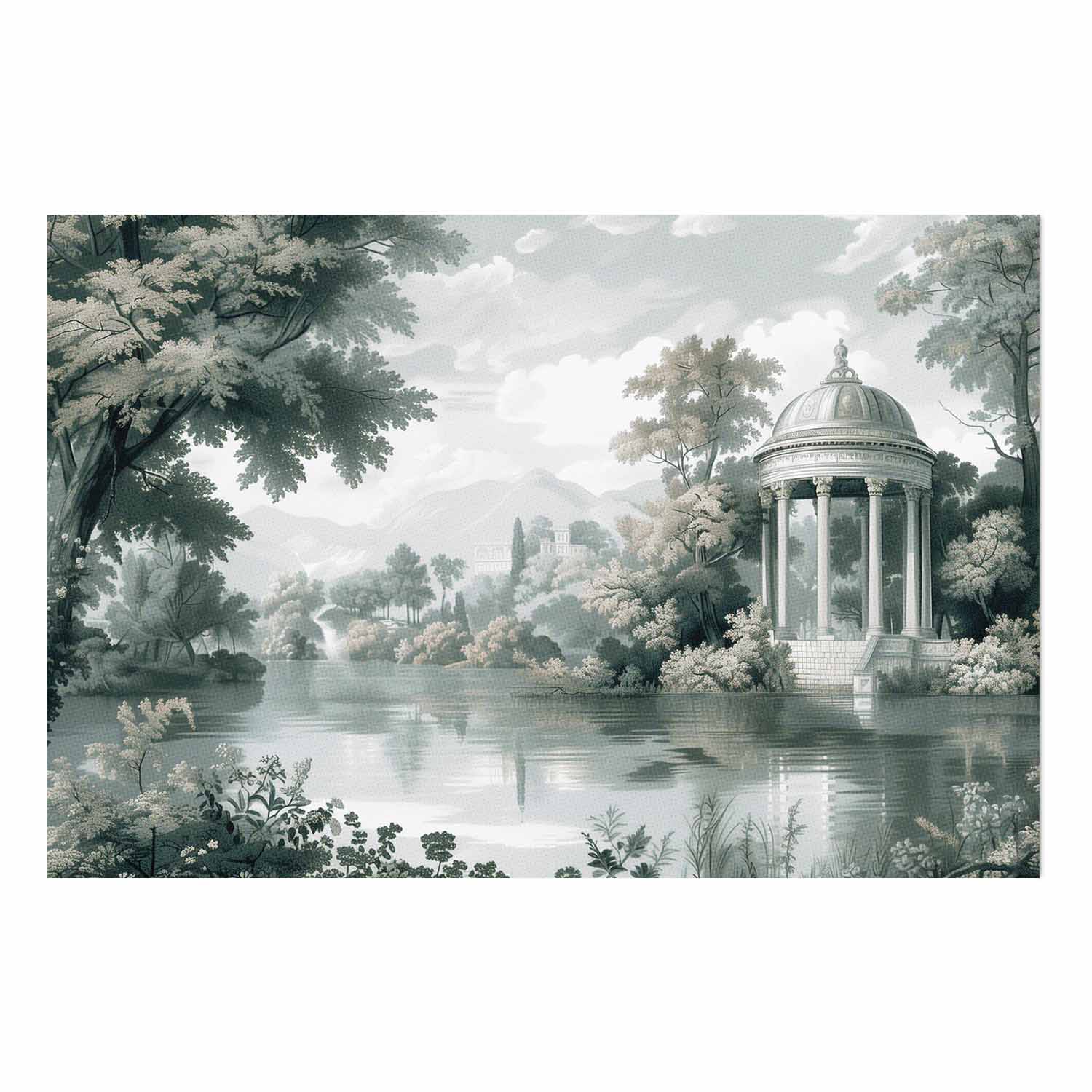 Retro Green Park and Lake Landscape Poster