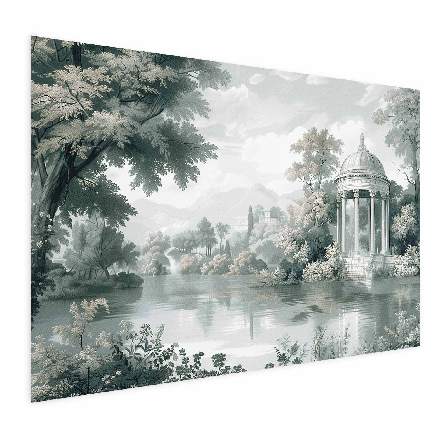 Retro Green Park and Lake Landscape Poster
