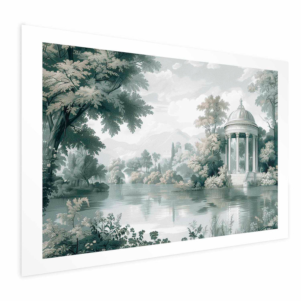 Retro Green Park and Lake Landscape Poster