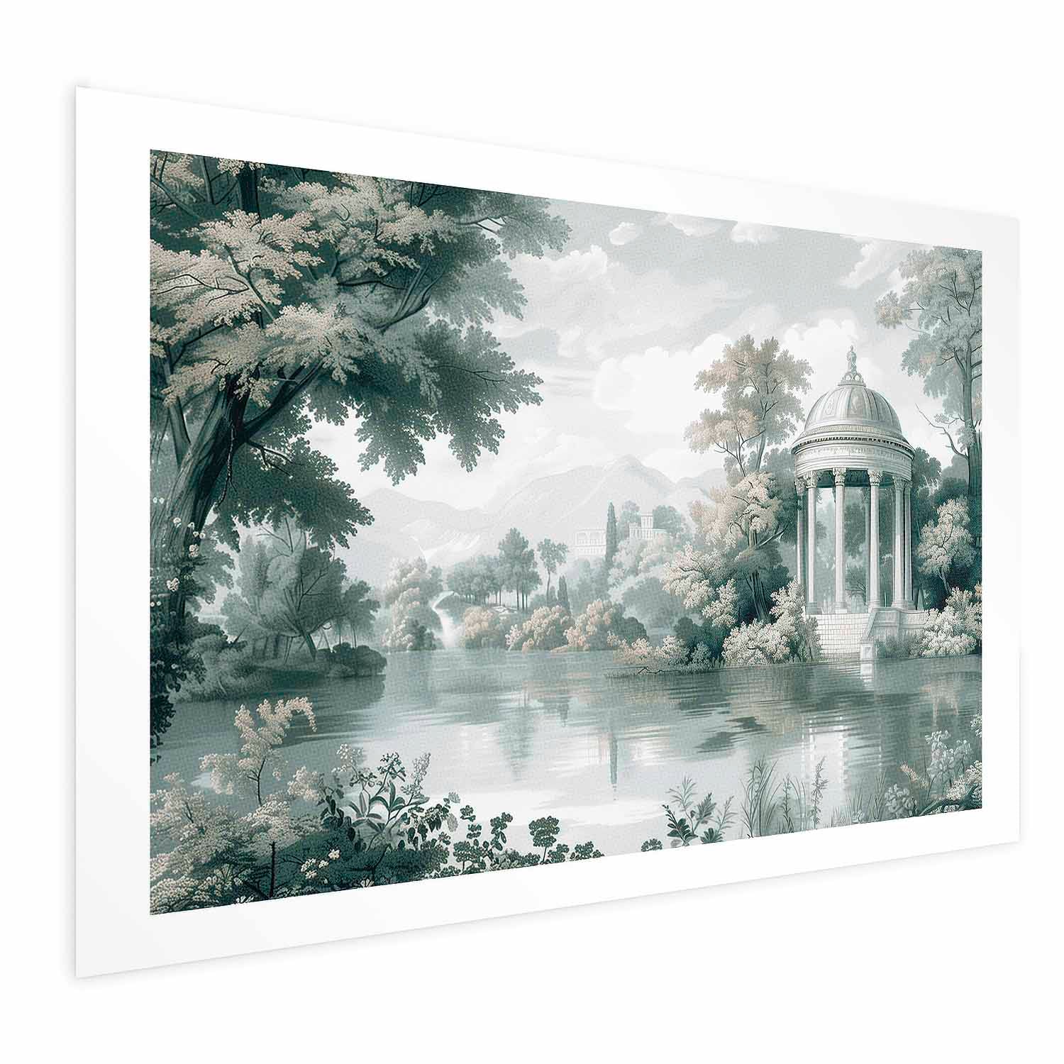 Retro Green Park and Lake Landscape Poster