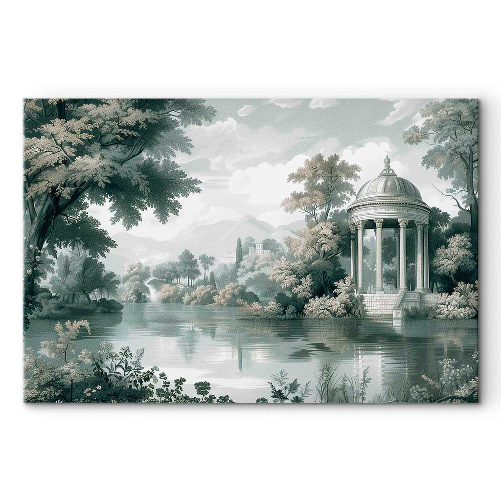 Retro Park and Lake Green Landscape Canvas Print